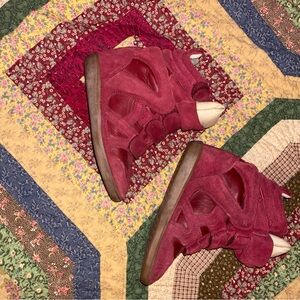 Isabel Marant Bekett Red Suede High-Top Wedge Sneakers